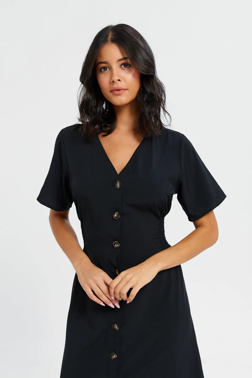 Woman Black Front Buttons Dress sold by Redtag product image thumbnail 2