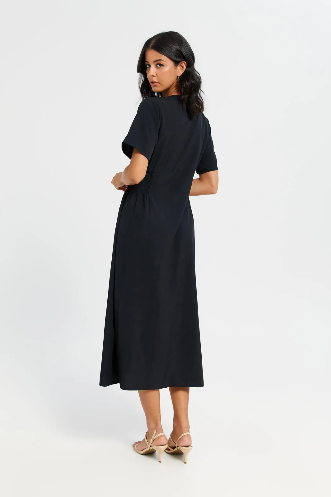 Woman Black Front Buttons Dress sold by Redtag product image thumbnail 3