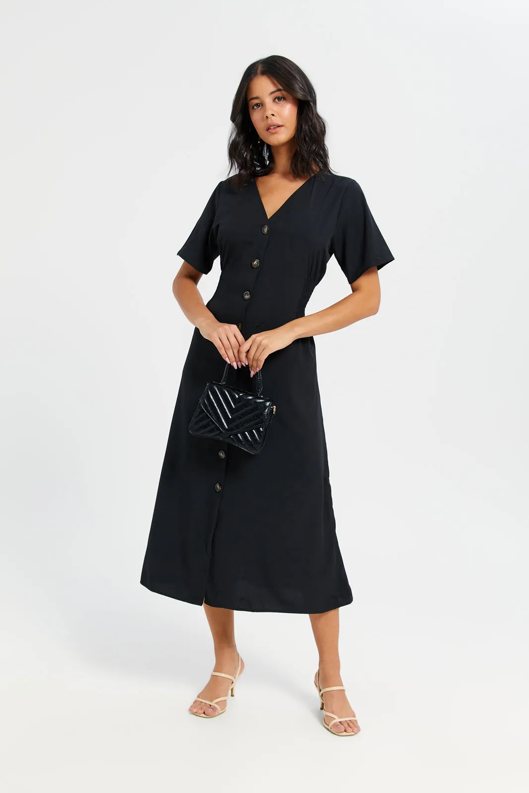 Woman Black Front Buttons Dress sold by Redtag product image thumbnail 4