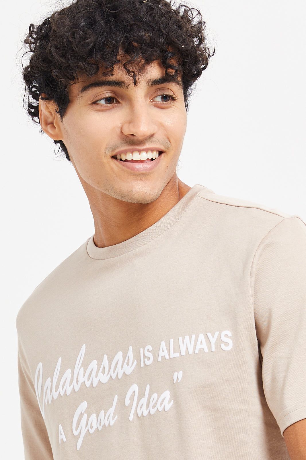 Men Beige Flock Print T-Shirt sold by Redtag product image thumbnail 4