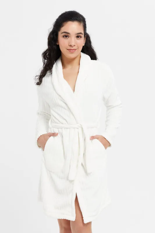 Women Ivory Jacquard Fur Robe sold by Redtag
