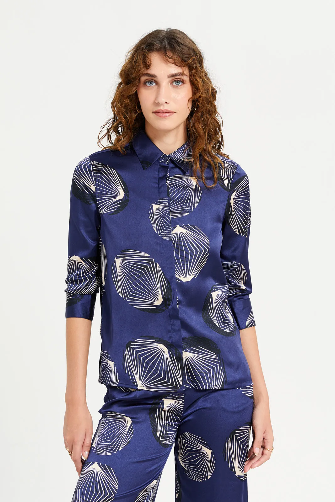Women Navy Printed Blouse sold by Redtag