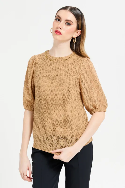 Women Beige Formal Jersey Top sold by Redtag