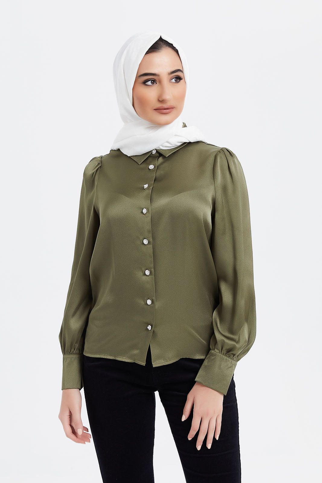 Green Satin Shirt With Embellished Buttons sold by Redtag