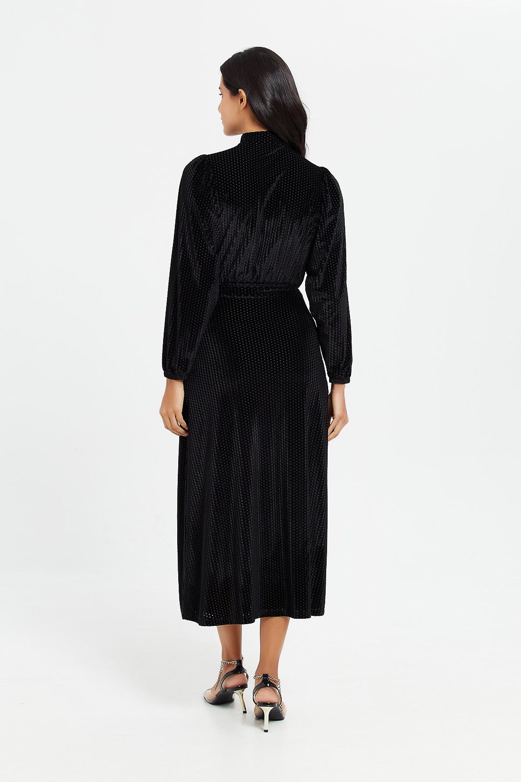 Women Black Textured Velvet Cut Out Neck Maxi Dress sold by Redtag product image thumbnail 3