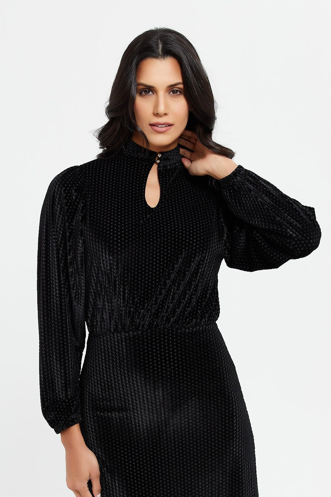 Women Black Textured Velvet Cut Out Neck Maxi Dress sold by Redtag product image thumbnail 2