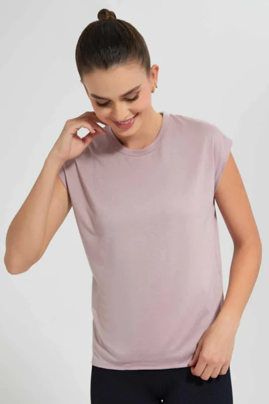 Lilac Double Layered Active T-Shirt For Women sold by Redtag