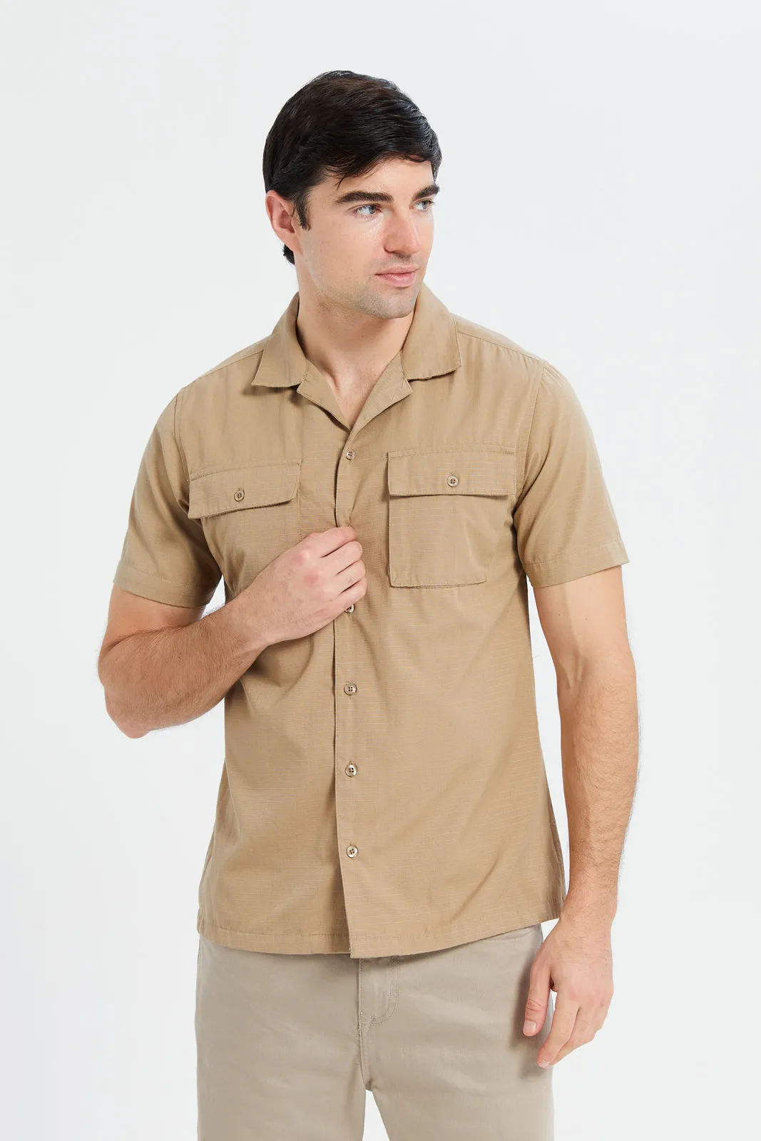 Men Beige Utility Shirt sold by Redtag