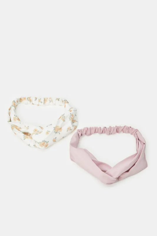 Women Lilac And Cream Printed Hair Wrap (2 Piece) sold by Redtag