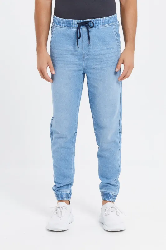 Men Blue Knit Denim Joggers sold by Redtag