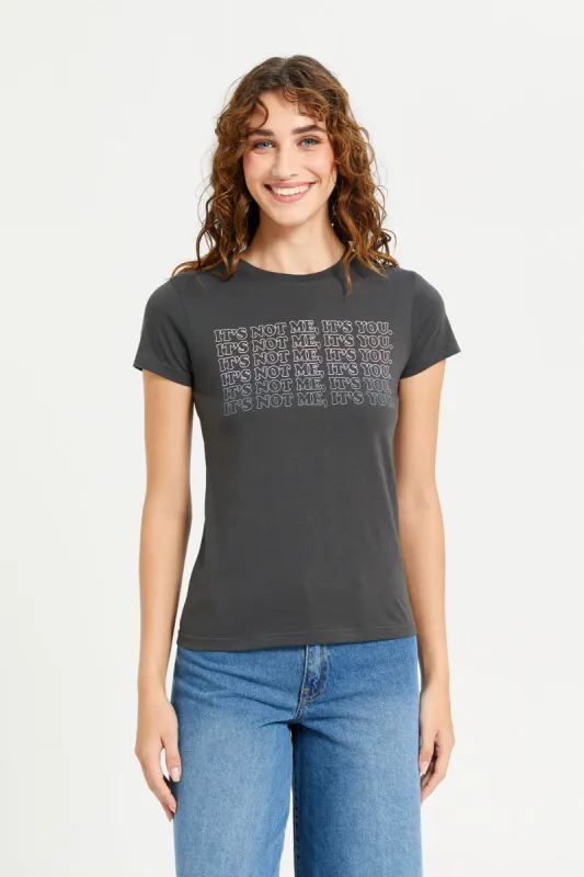 Women Charcoal Graphic T-Shirt sold by Redtag