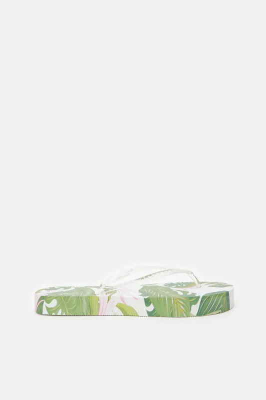 Women Green And White Floral Flip Flop sold by Redtag