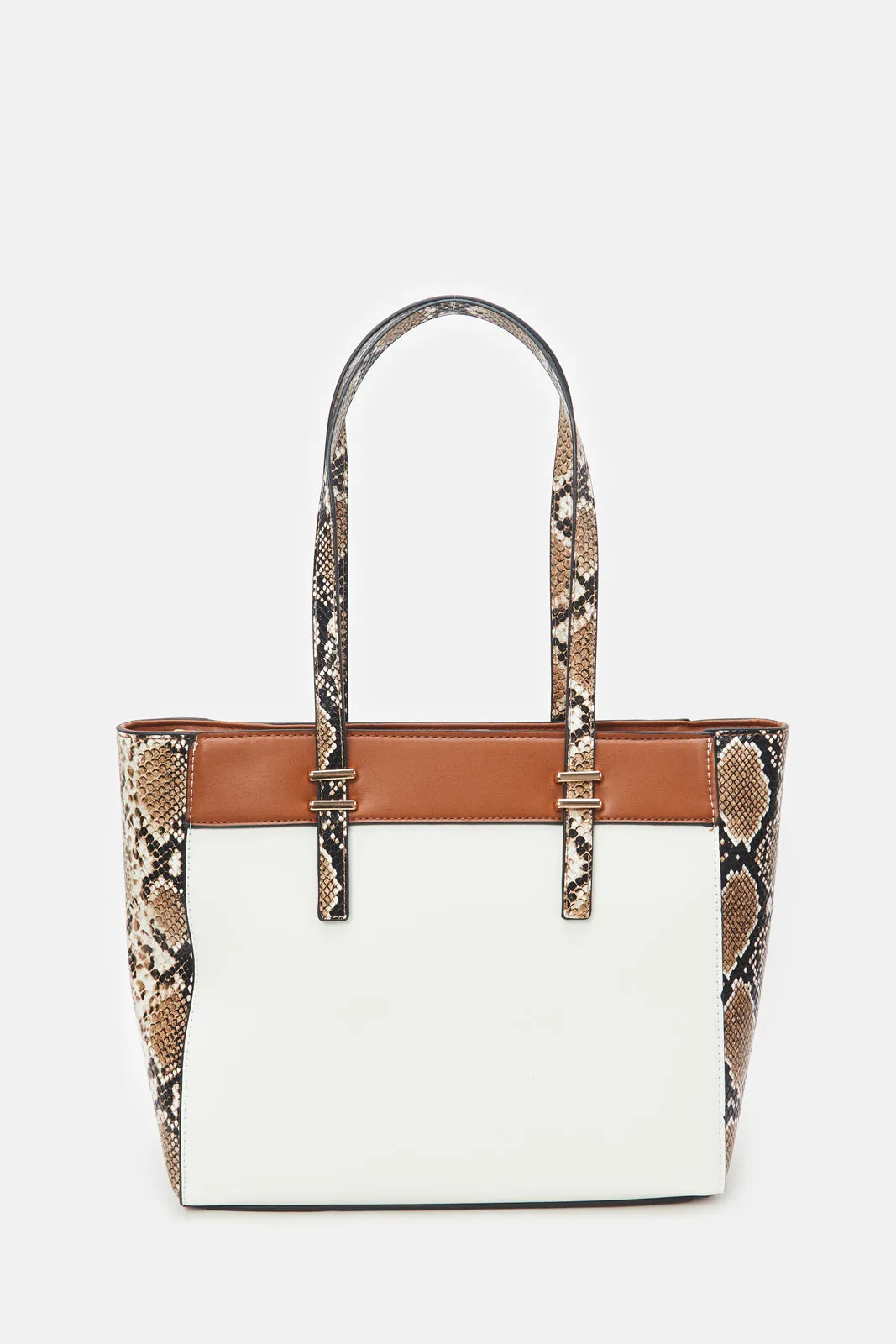 Women White And Tan Animal Print Tote Bag sold by Redtag