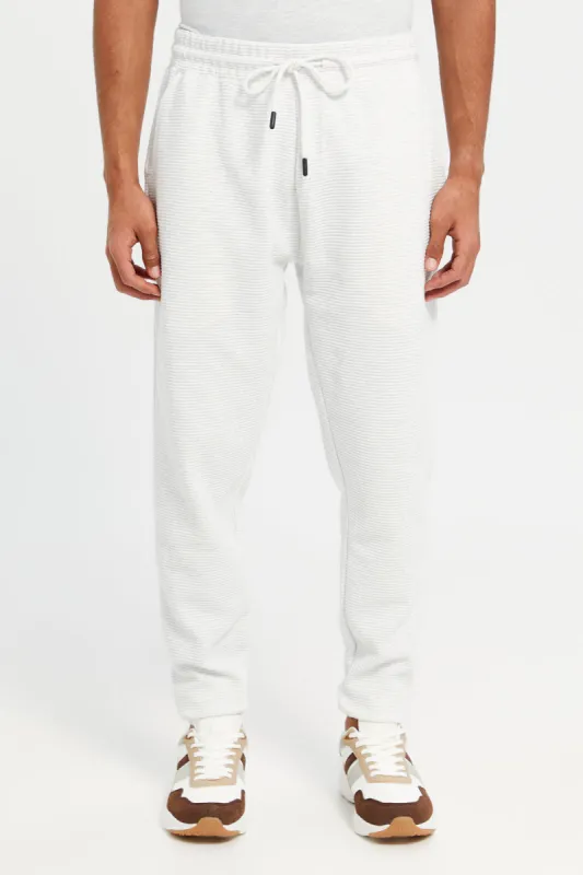 Men Ecru Ribbed Jogger Pants sold by Redtag