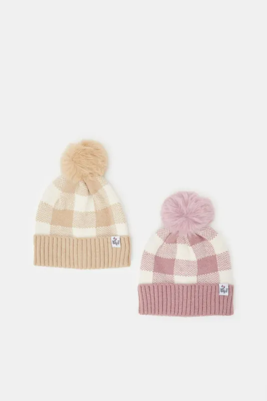 Women Beige And Pink knitted Cap Set (2 Piece) sold by Redtag