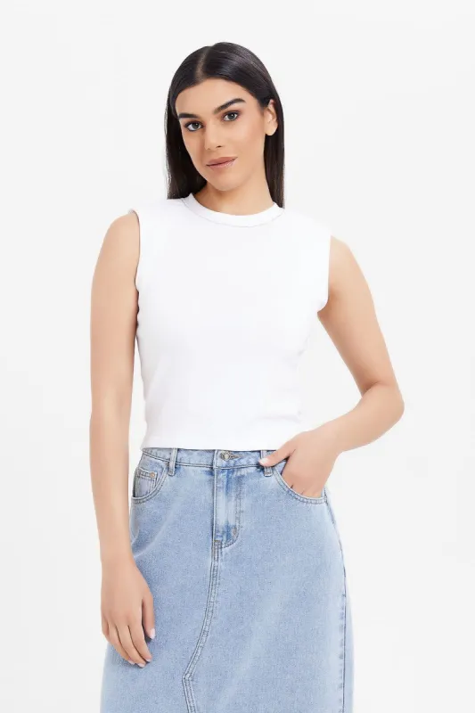 Women White Shoulder Pad Cropped Top sold by Redtag