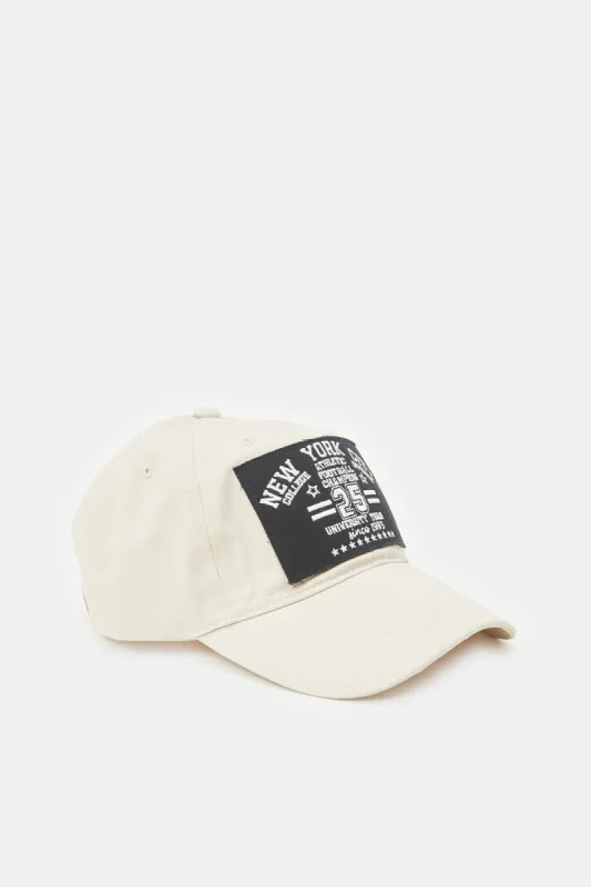 Men Cream Printed Cap made by Redtag