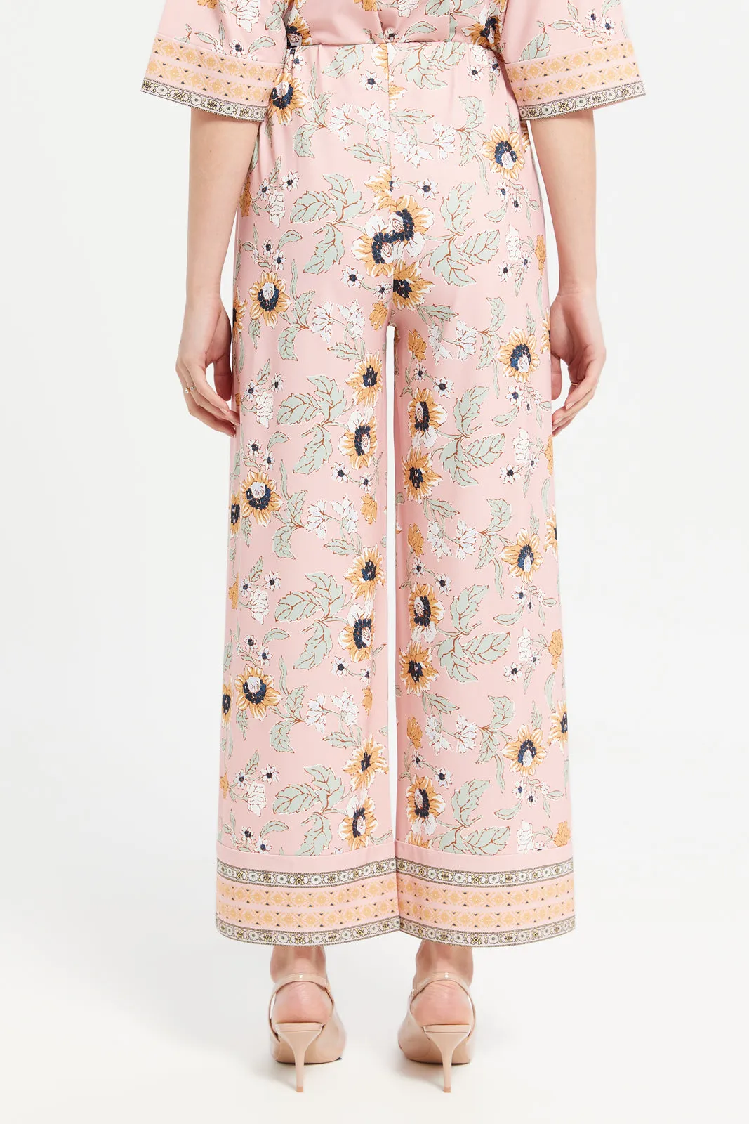 Women Pink Printed Wide Leg Trousers sold by Redtag product image thumbnail 3