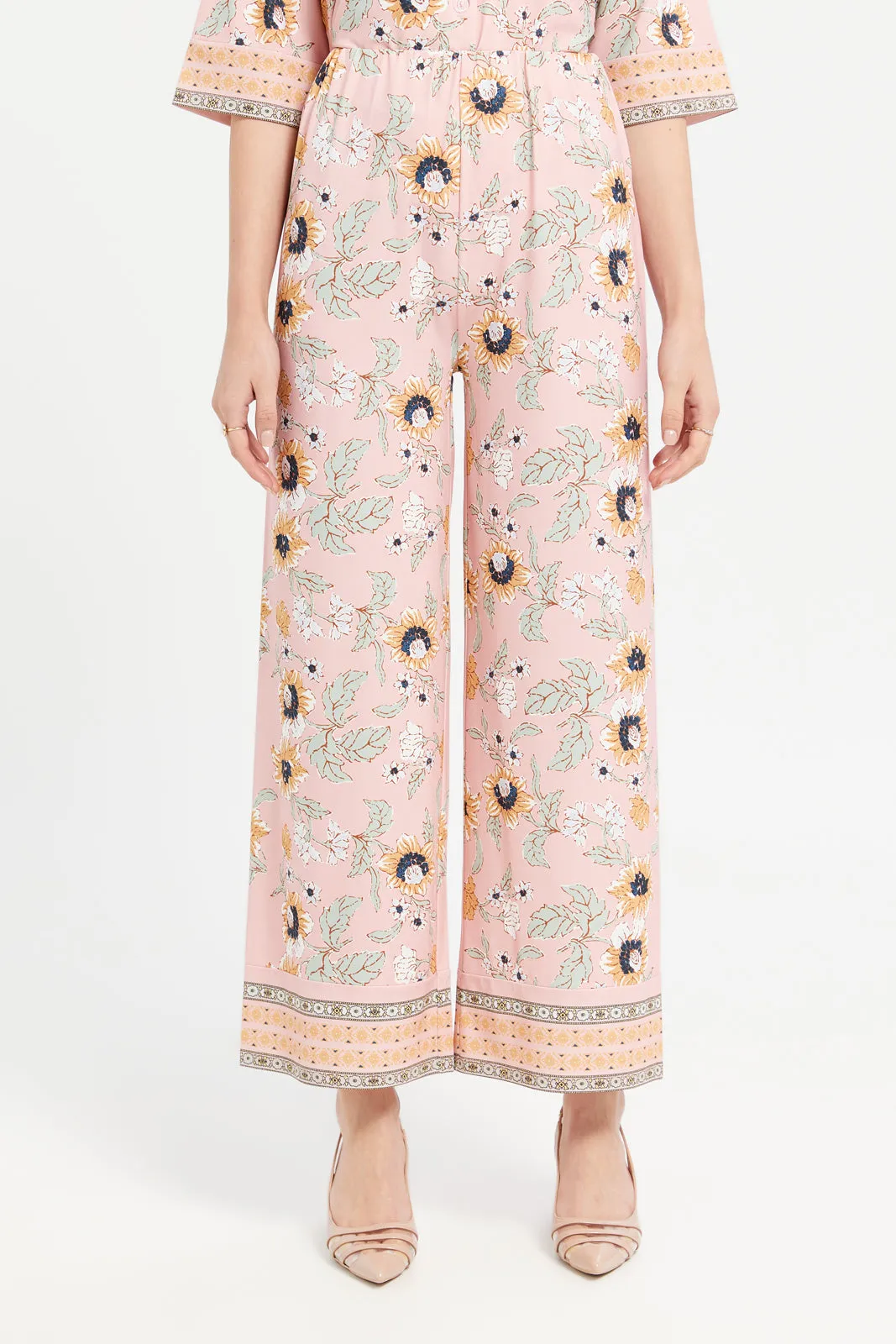 Women Pink Printed Wide Leg Trousers sold by Redtag