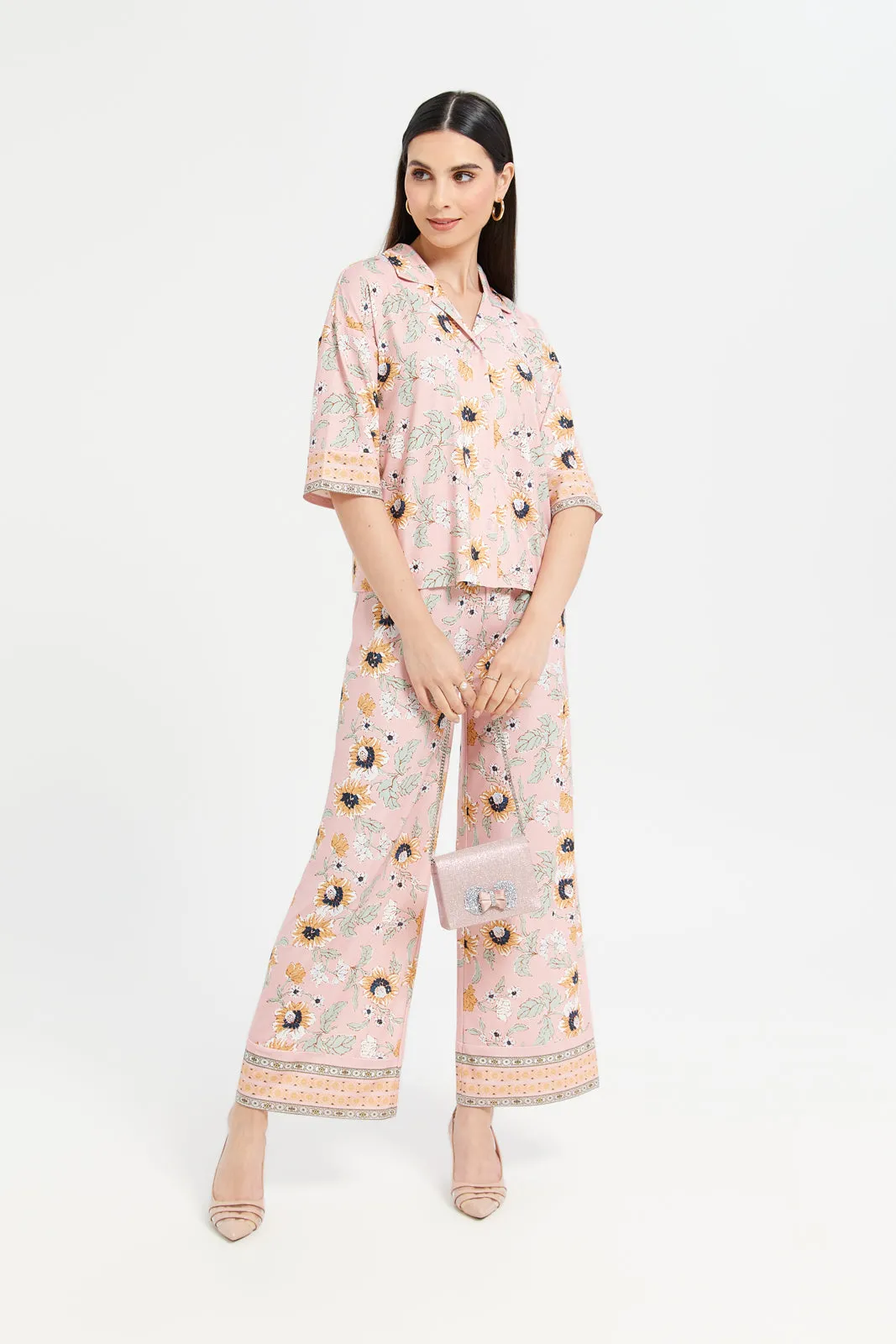 Women Pink Printed Wide Leg Trousers sold by Redtag product image thumbnail 2