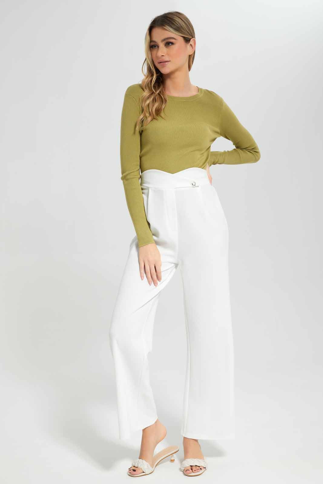 Women Olive Solid Cropped Pullover sold by Redtag product image thumbnail 2