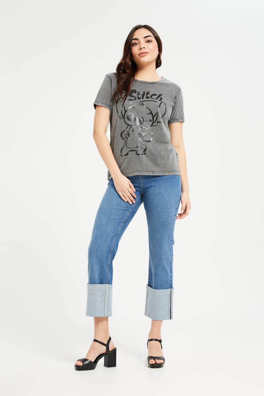 Women Charcoal Stitch Printed T-Shirt sold by Redtag product image thumbnail 2