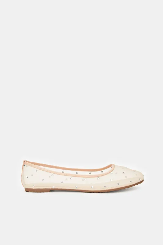 Women Beige Embellished Ballerina sold by Redtag