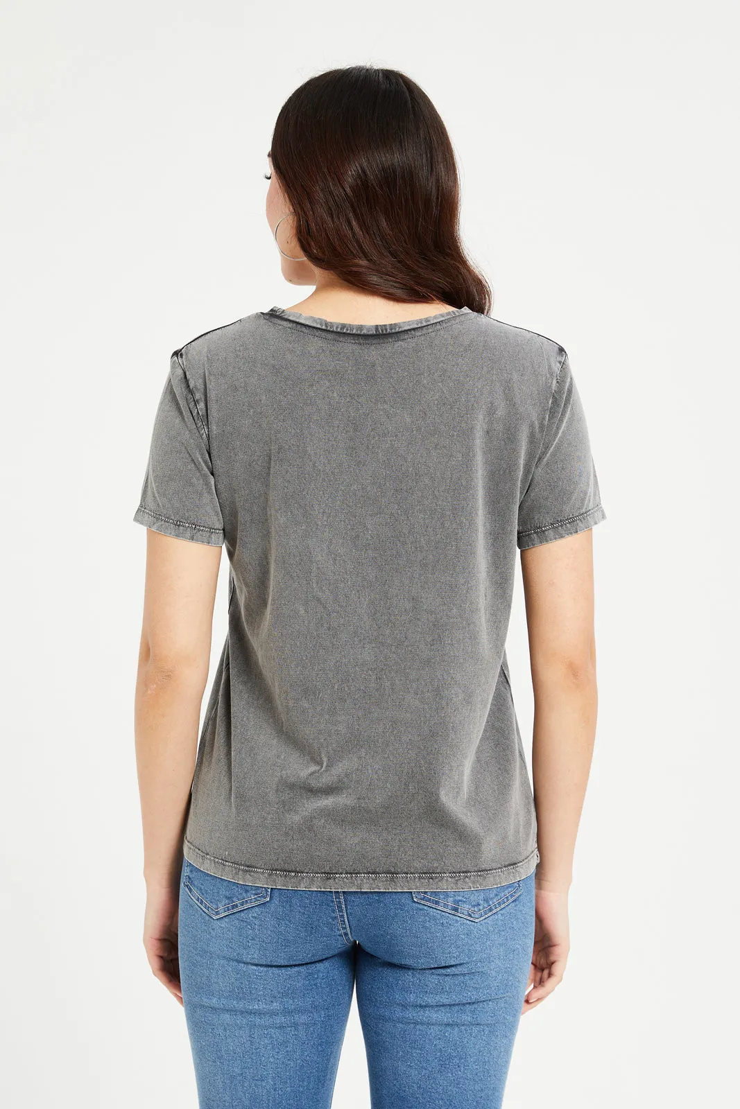 Women Charcoal Stitch Printed T-Shirt sold by Redtag product image thumbnail 3