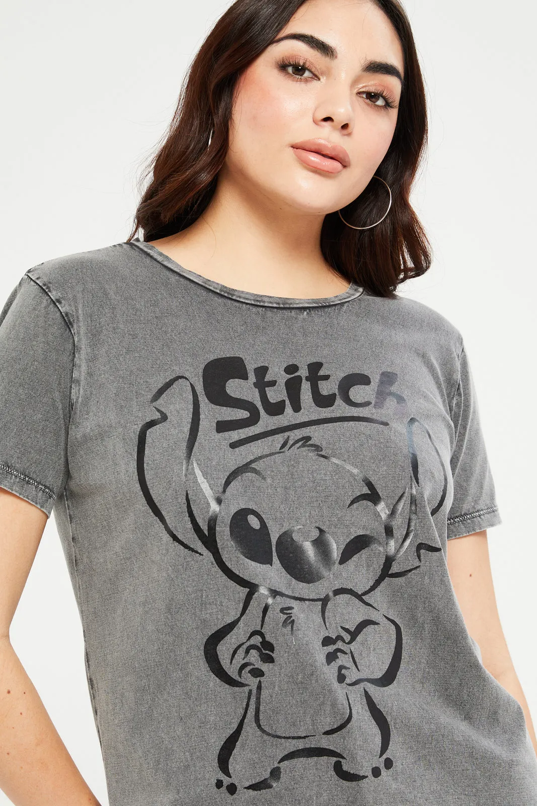 Women Charcoal Stitch Printed T-Shirt sold by Redtag product image thumbnail 4