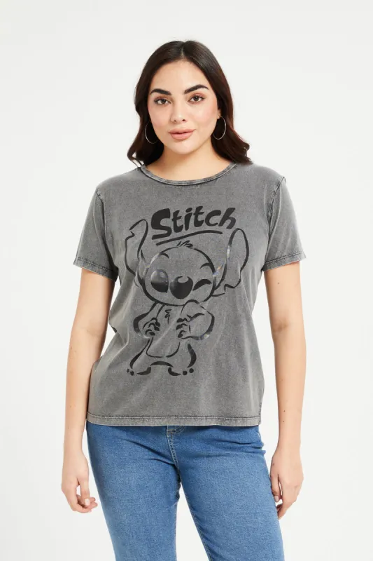 Women Charcoal Stitch Printed T-Shirt sold by Redtag