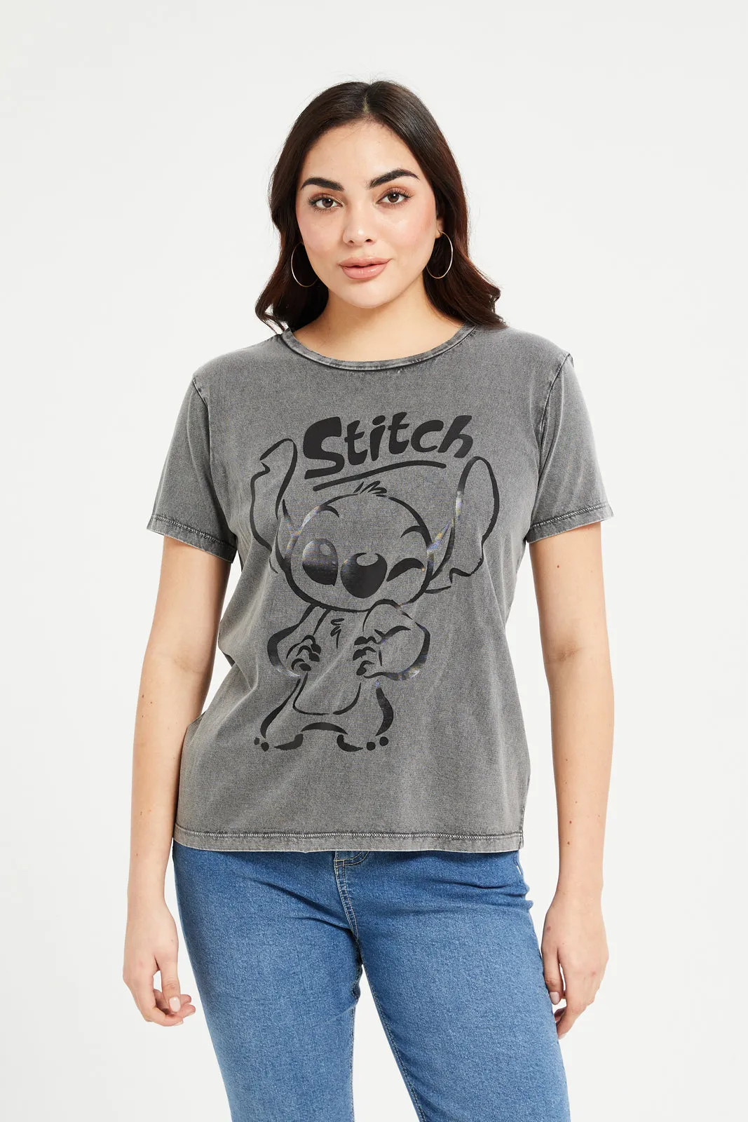 Women Charcoal Stitch Printed T-Shirt sold by Redtag