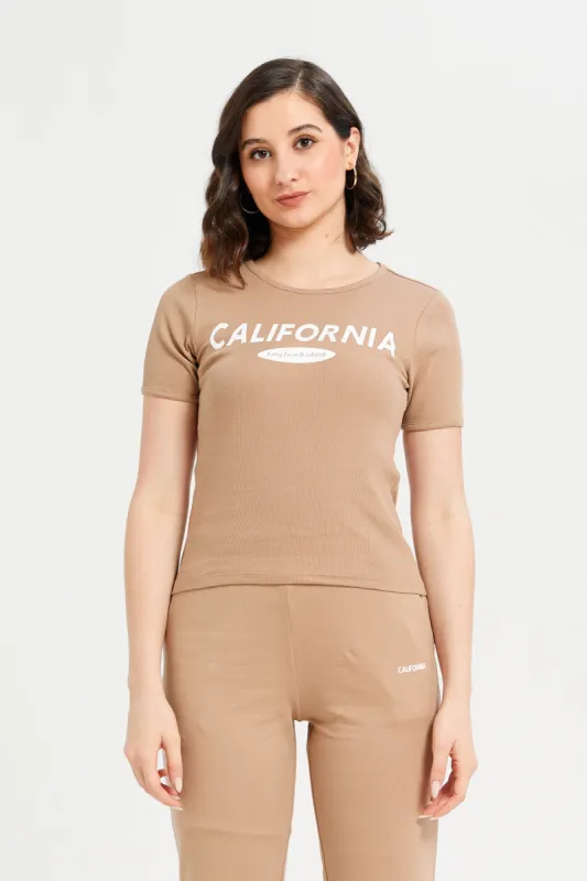 Women Beige Printed T-Shirt sold by Redtag