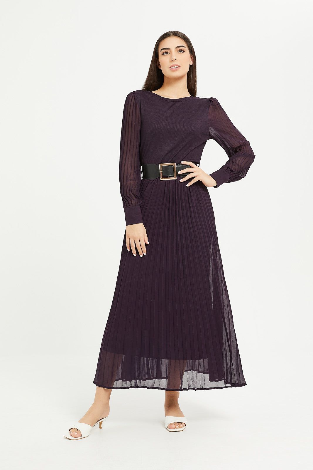 Women Purple Pleated Maxi Dress sold by Redtag