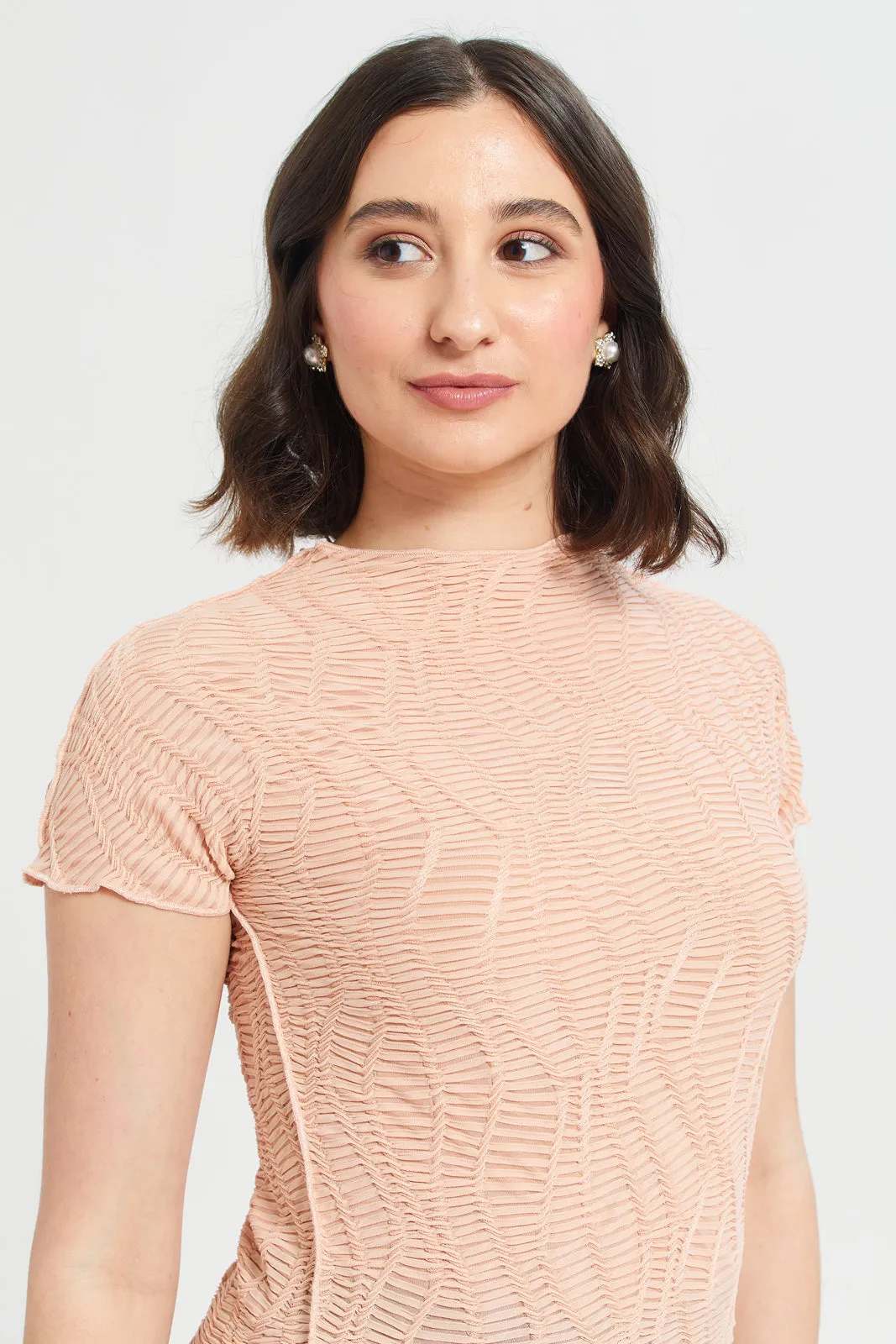 Women Pink Textured Jersey Top sold by Redtag product image thumbnail 4
