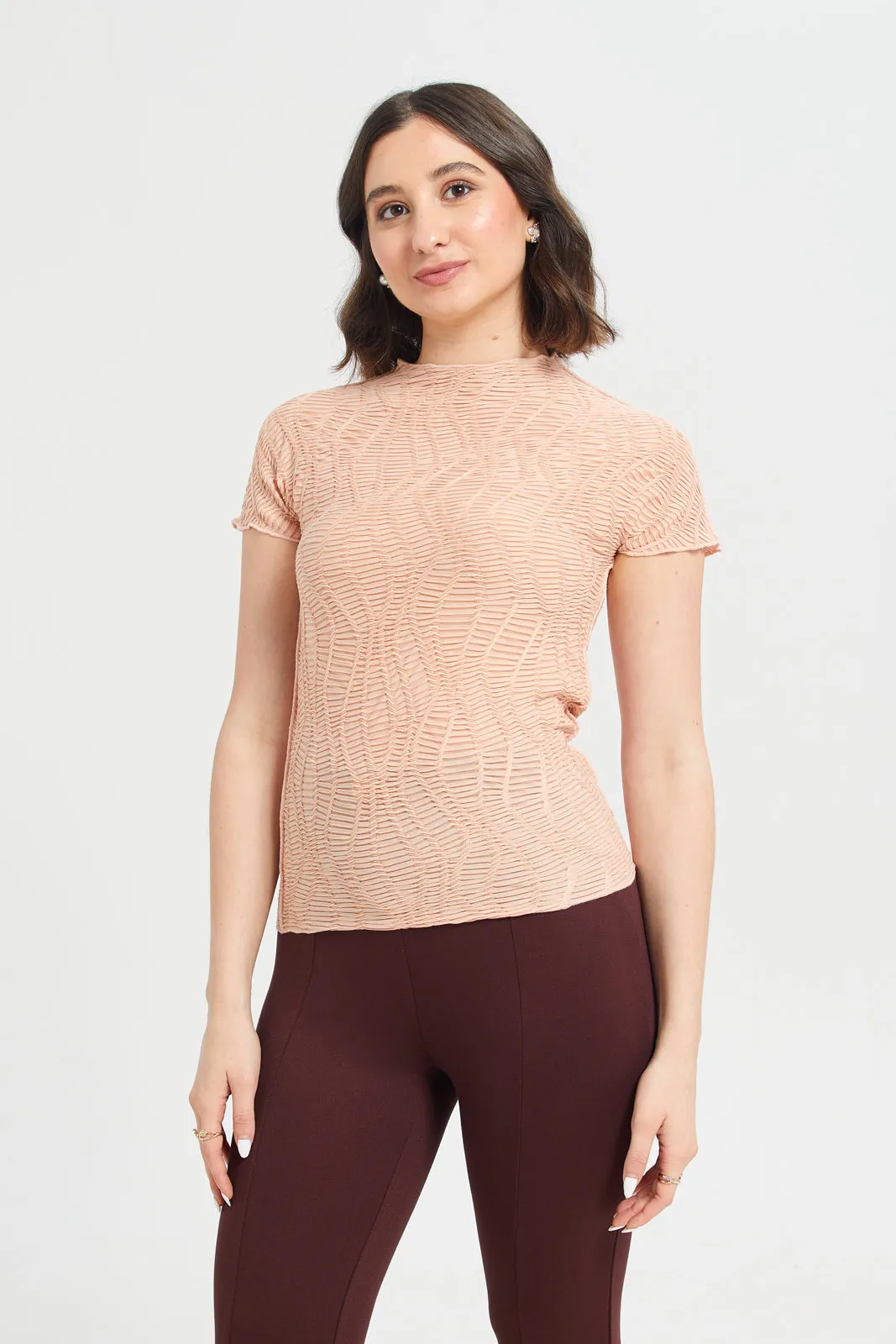 Women Pink Textured Jersey Top sold by Redtag