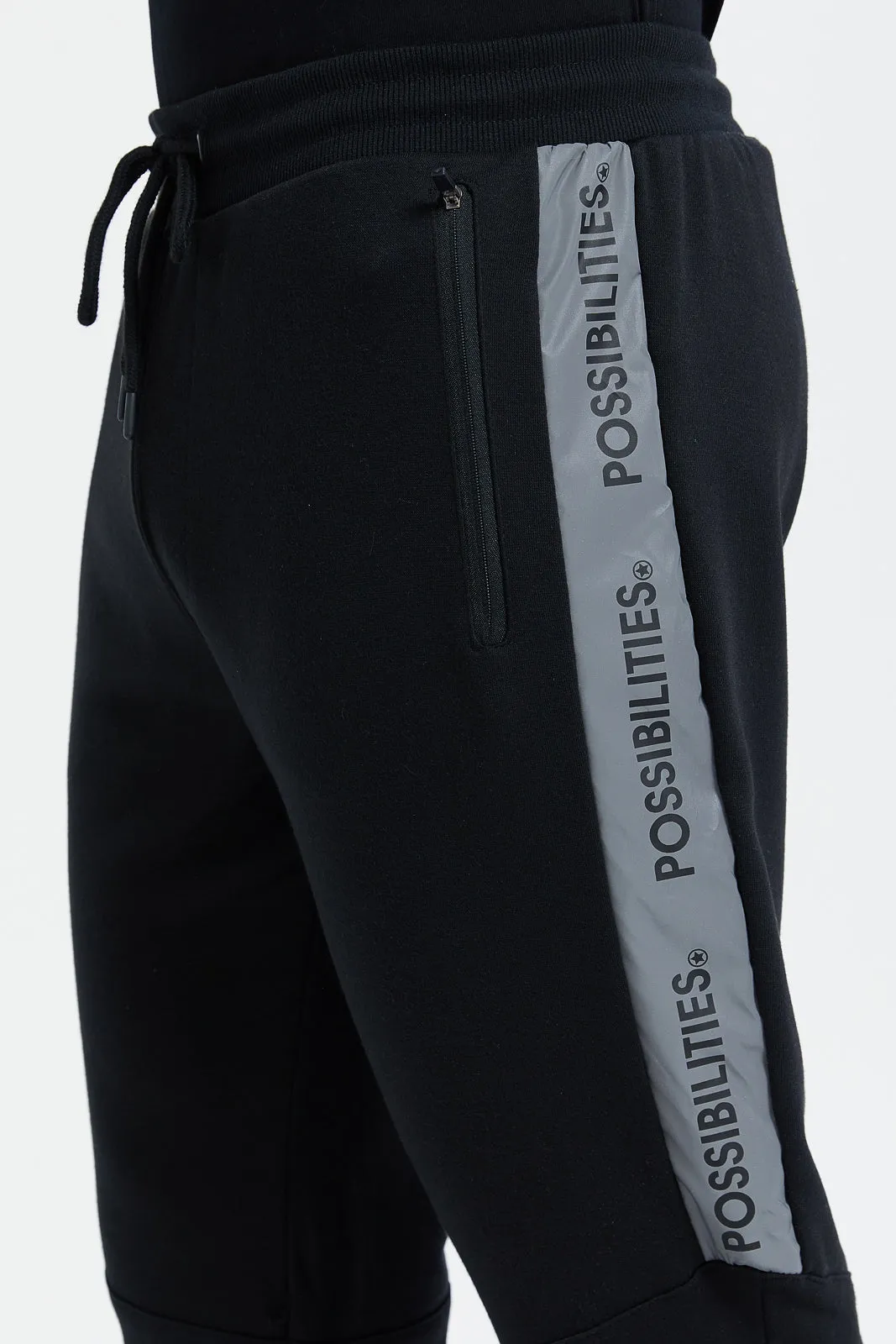 Men Black Active Track Pants sold by Redtag product image thumbnail 4