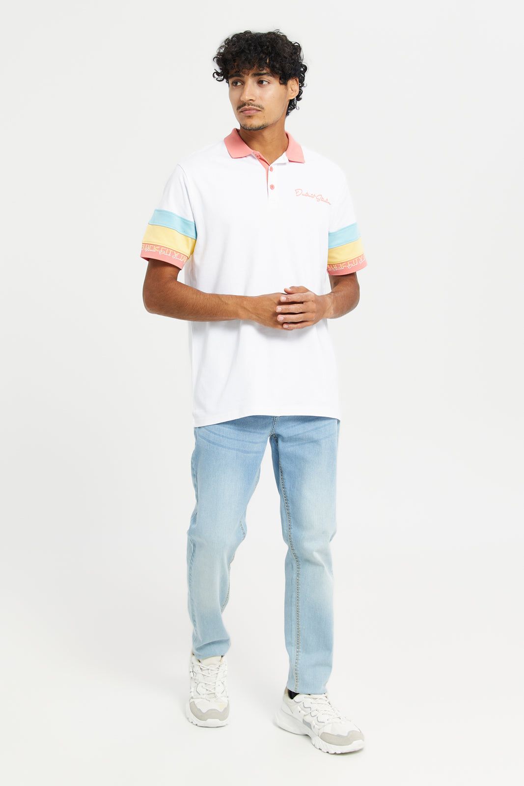 Men White Color Block Polo Shirt sold by Redtag product image thumbnail 2