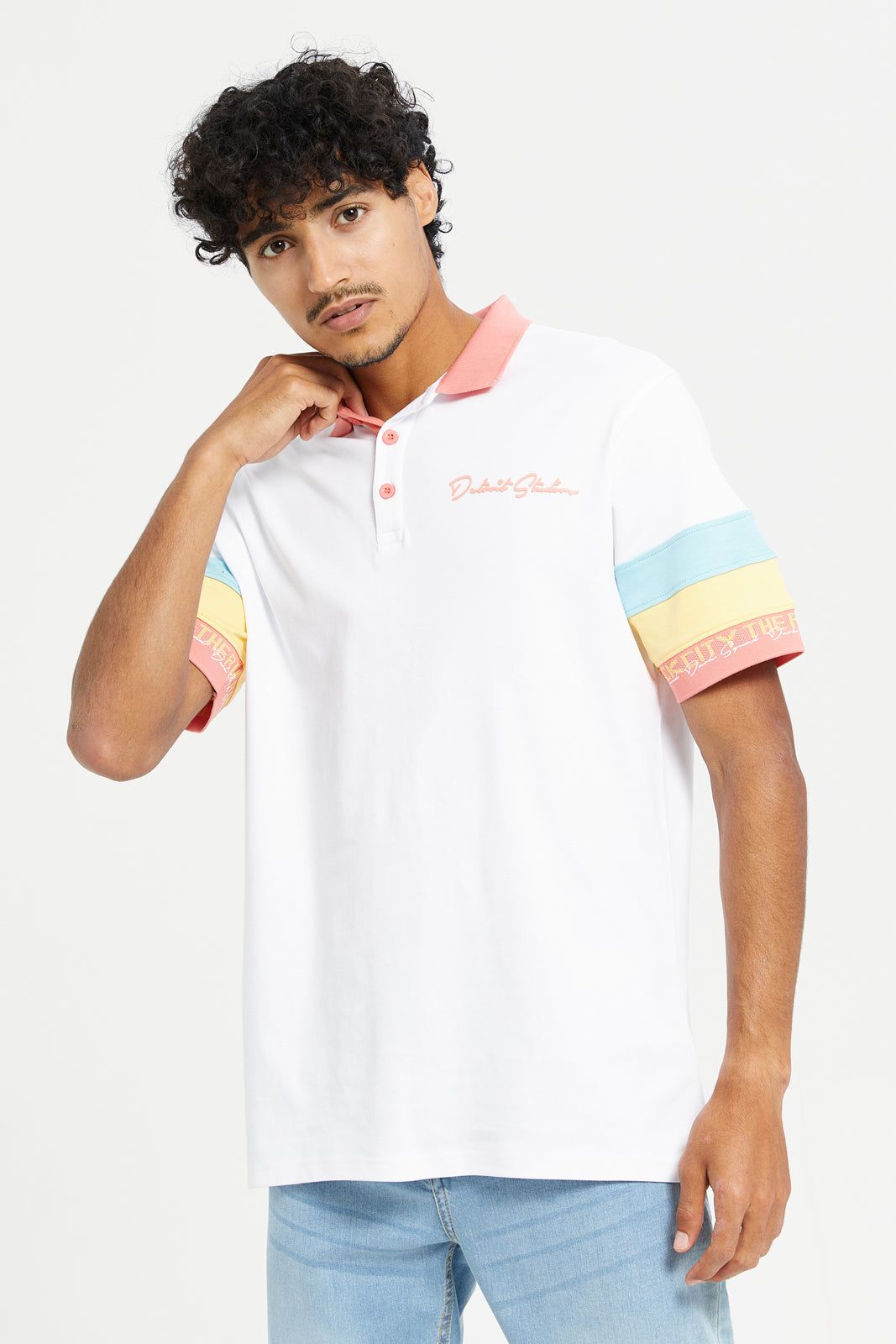 Men White Color Block Polo Shirt sold by Redtag