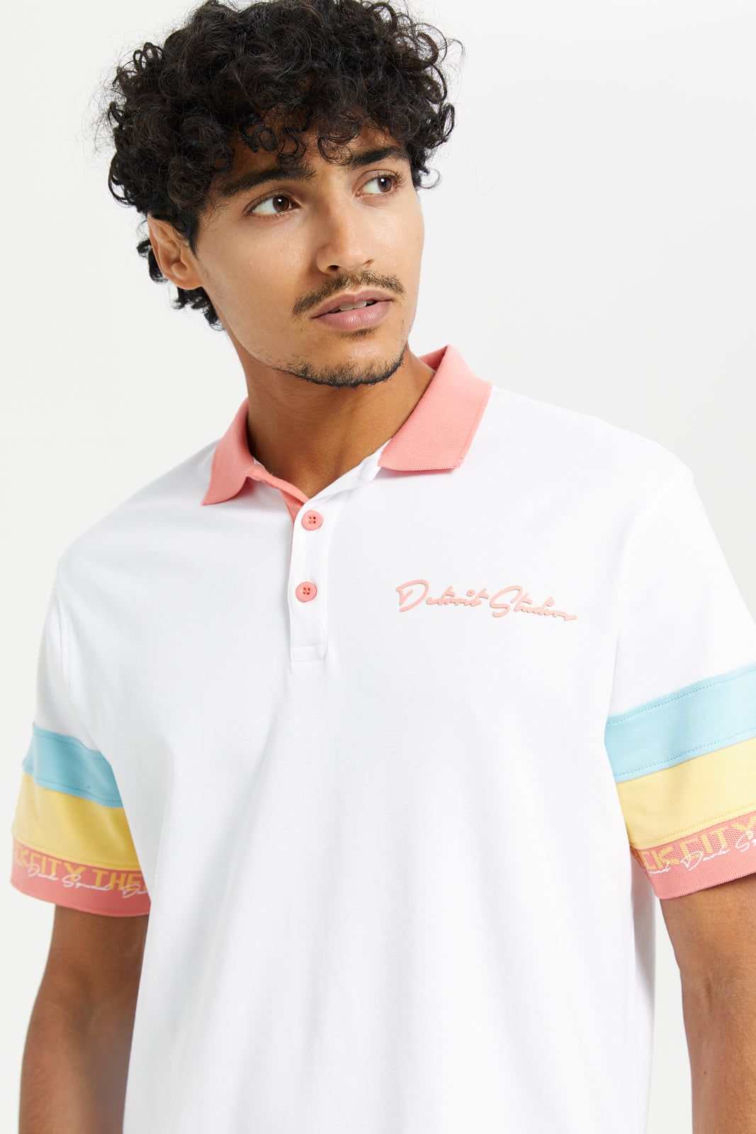 Men White Color Block Polo Shirt sold by Redtag product image thumbnail 4
