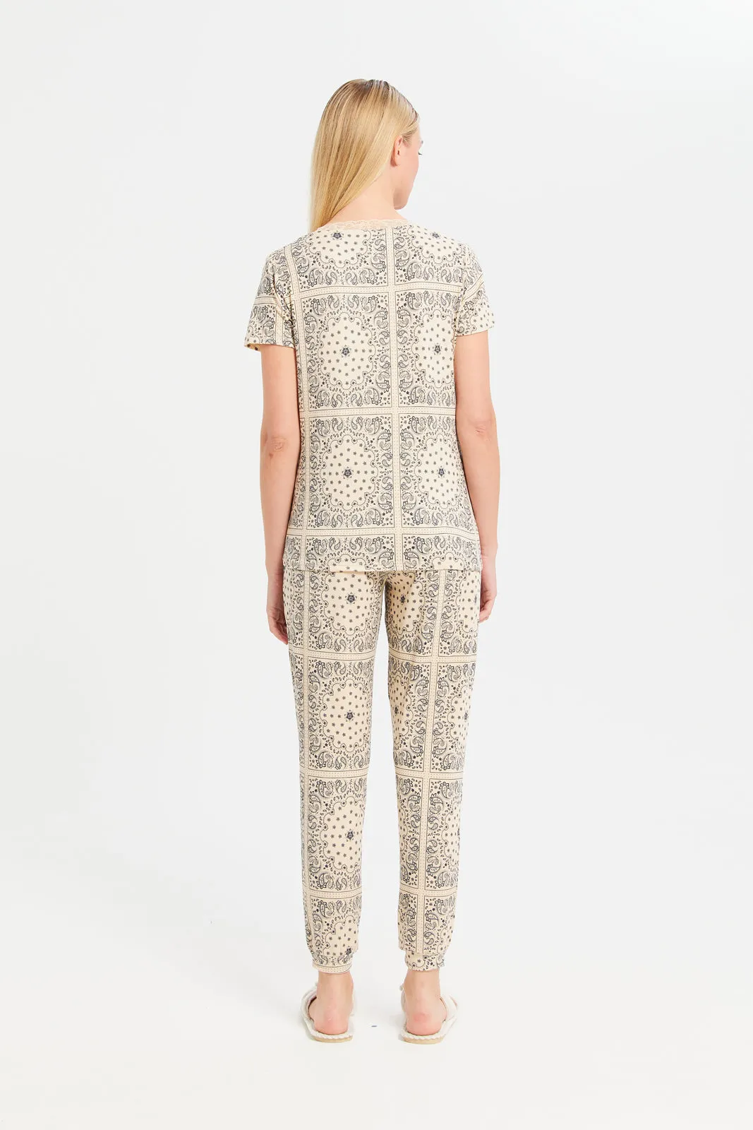 Women Beige Printed Pajama Set (2 Piece) sold by Redtag product image thumbnail 4