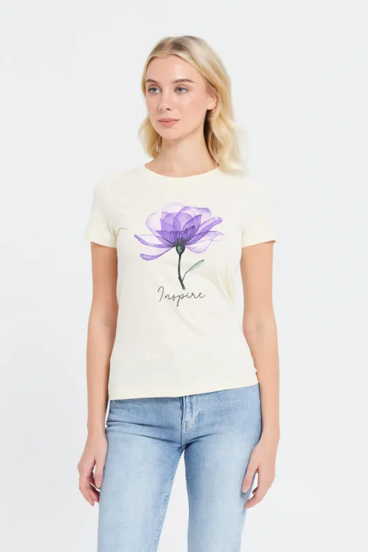 Women Ivory Printed T-Shirt sold by Redtag