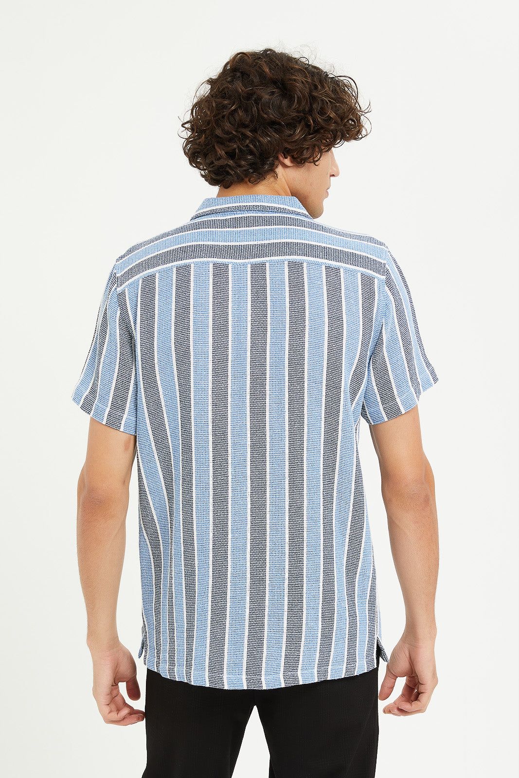 Men Blue Loose Knit Striped Shirt sold by Redtag product image thumbnail 3