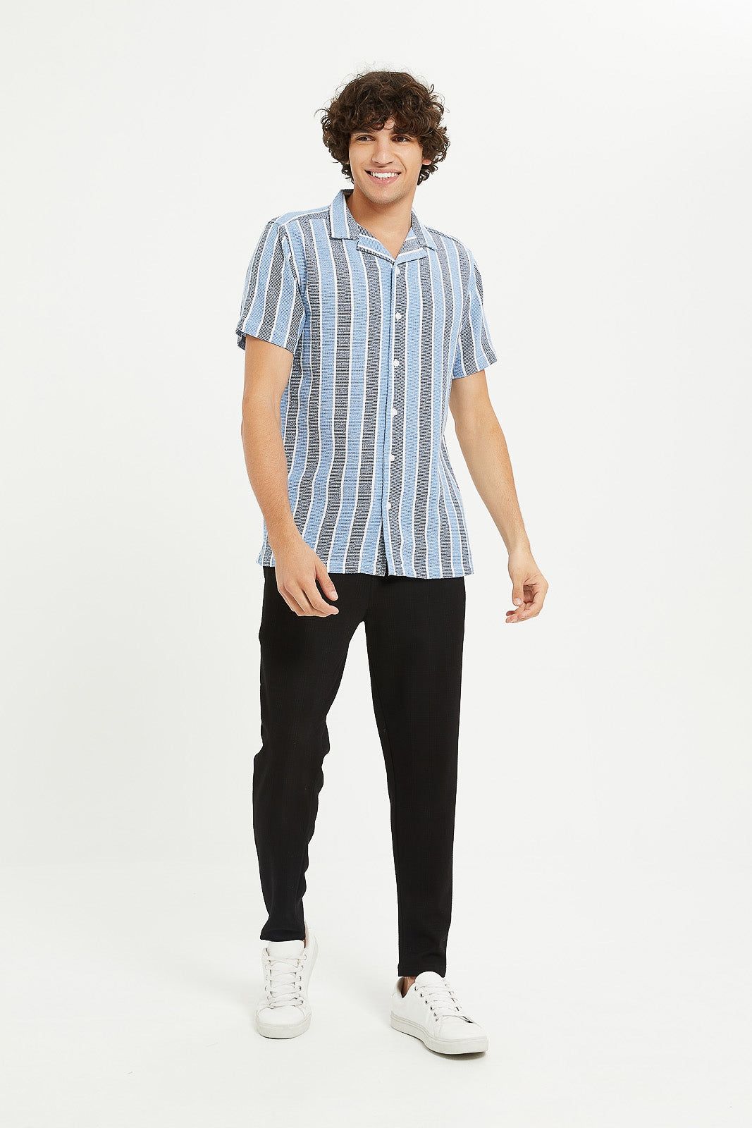 Men Blue Loose Knit Striped Shirt sold by Redtag product image thumbnail 2