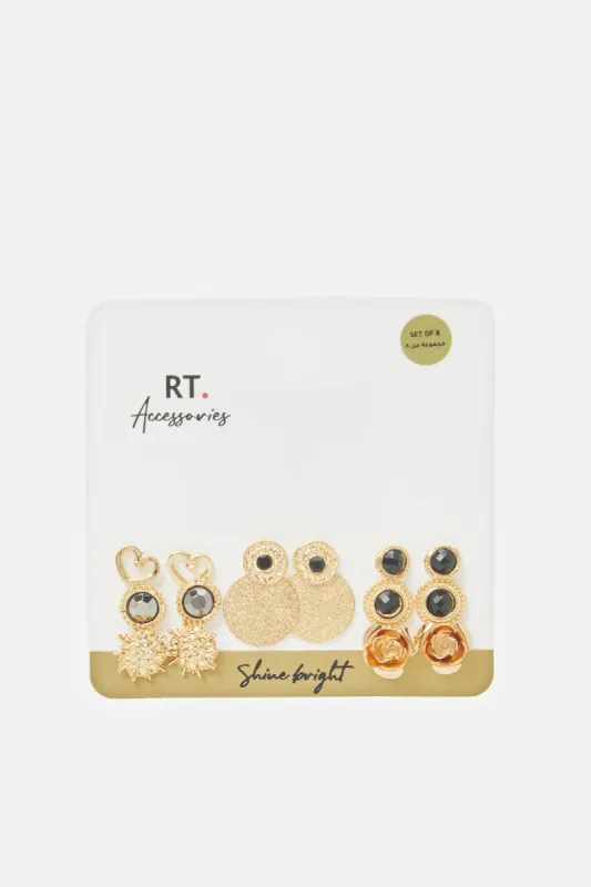 Women Gold Embellished Stud Set (5 Pair) sold by Redtag