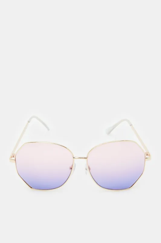 Women Gold Plain Hexagonal Oversized Sunglasses sold by Redtag