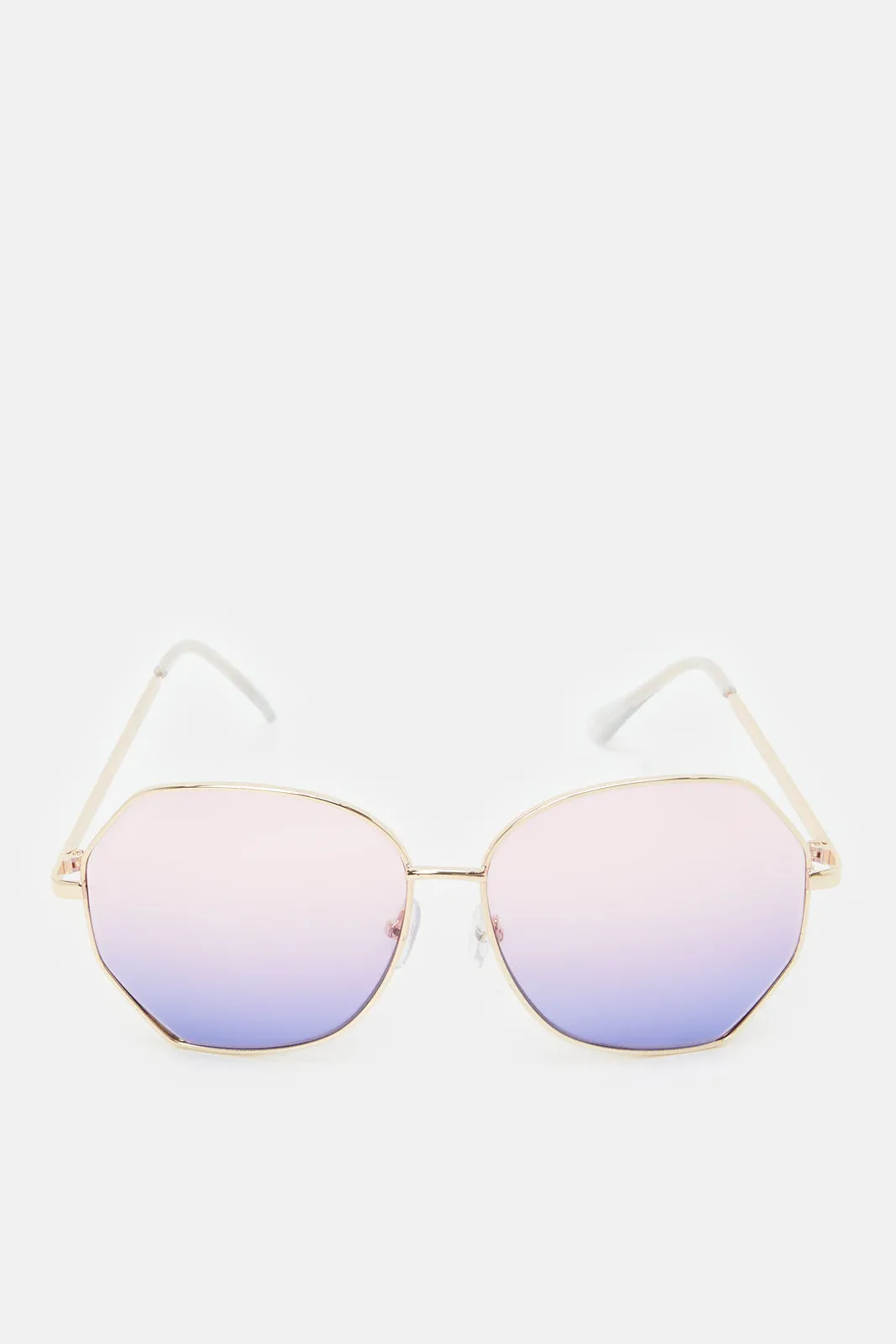 Women Gold Plain Hexagonal Oversized Sunglasses sold by Redtag