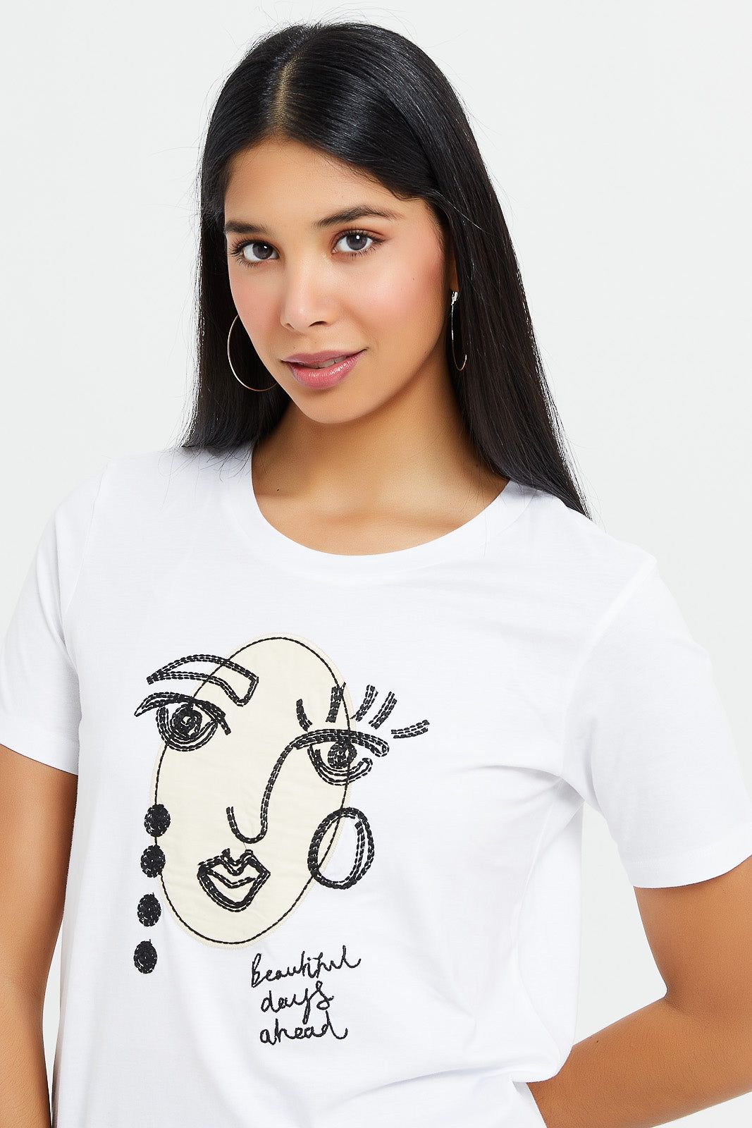 Women White Abstract Illustration T-Shirt sold by Redtag product image thumbnail 4