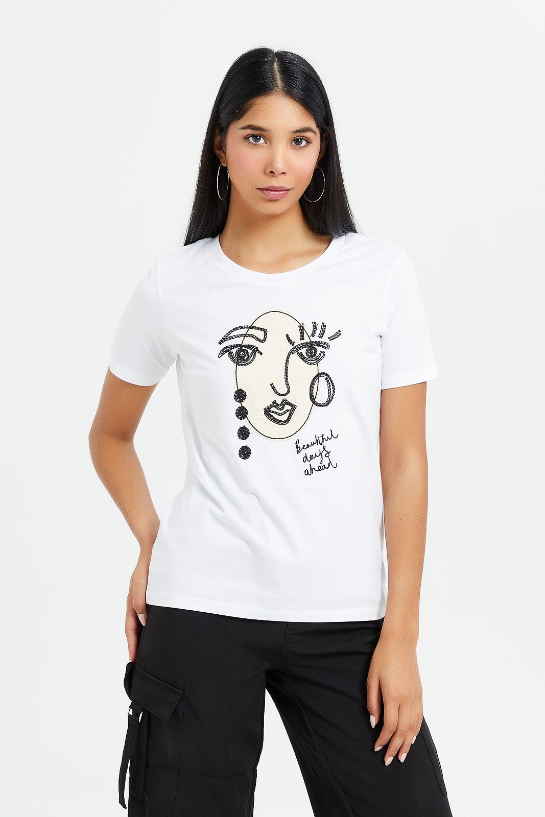 Women White Abstract Illustration T-Shirt sold by Redtag