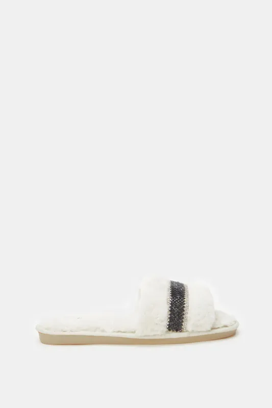 Women White Embellished Slipper sold by Redtag