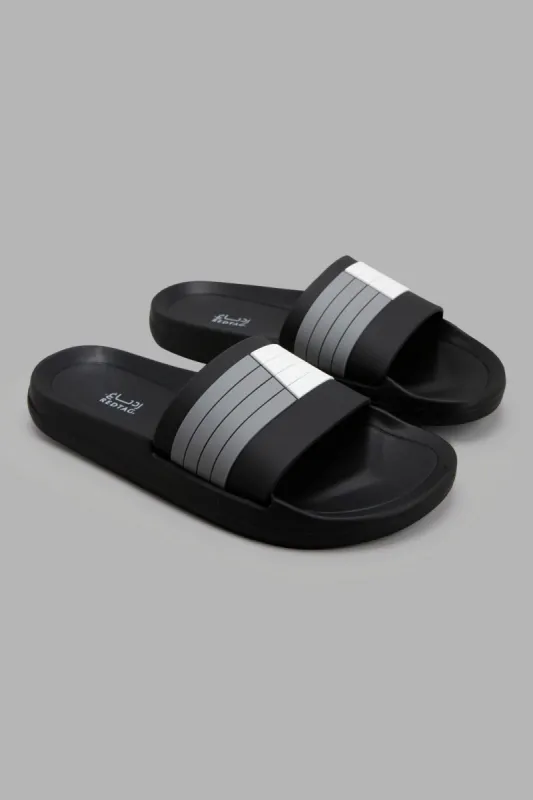 Black Stripe Slide For Men sold by Redtag